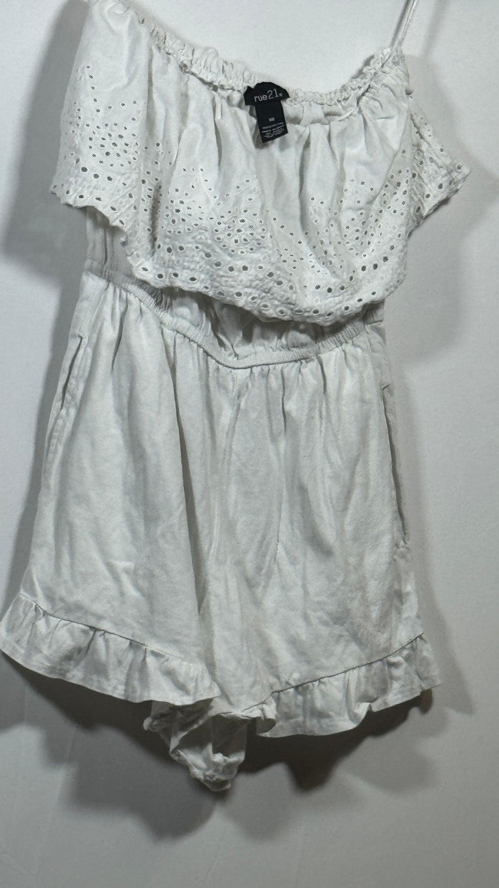 rue21 XS White Cotton Romper with Eyelet Lace Ruffle Detail - Image 2