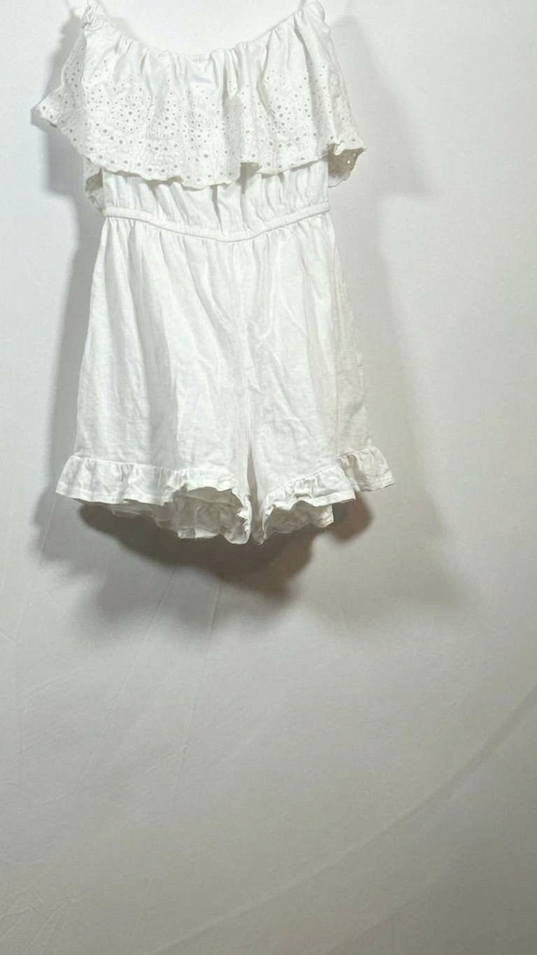 rue21 XS White Cotton Romper with Eyelet Lace Ruffle Detail - Image 5