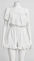 rue21 XS White Cotton Romper with Eyelet Lace Ruffle Detail - Image 1