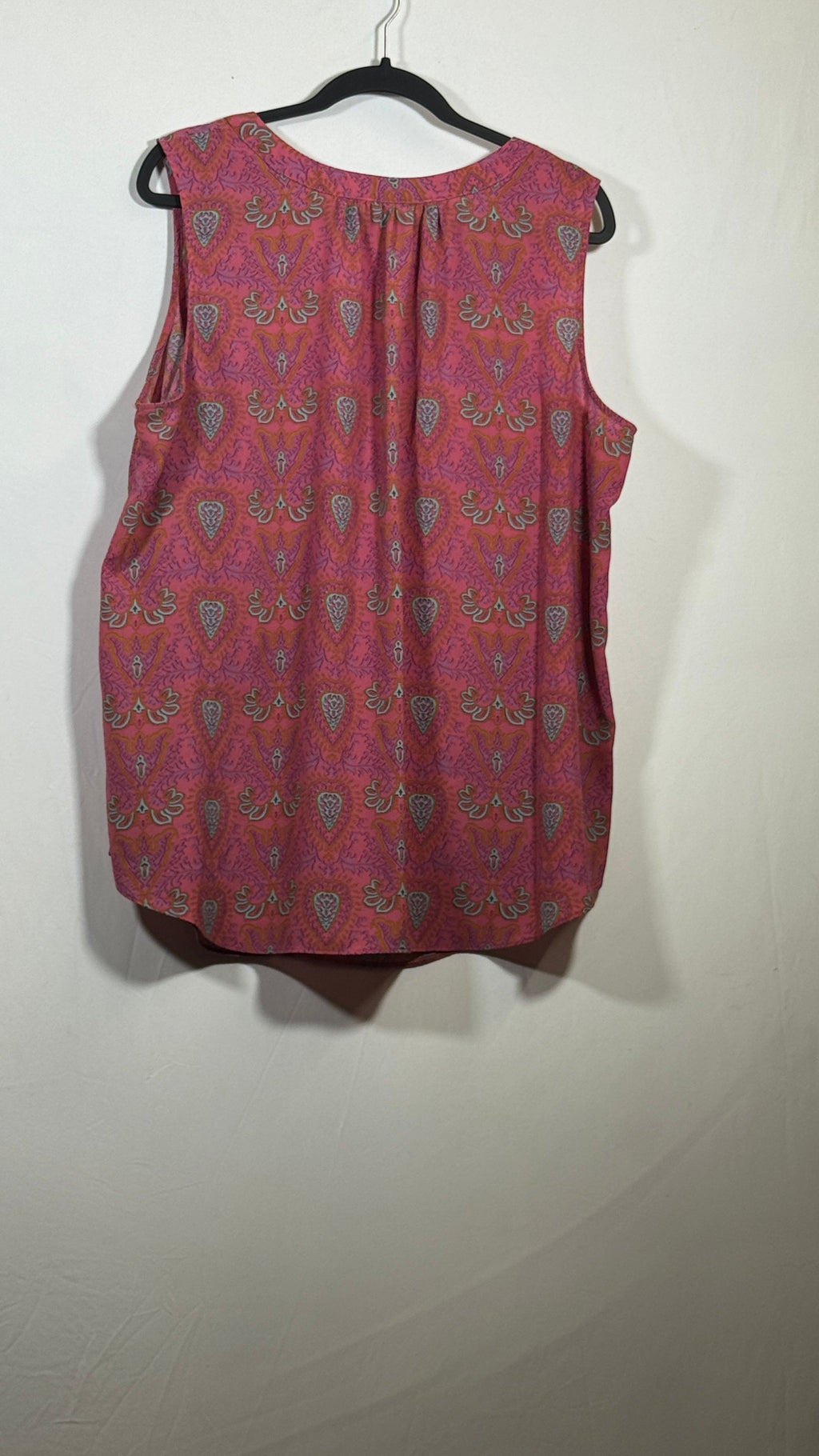 Sleeveless Blouse XL Pink Rayon Paisley Pattern Button Front - Image 2