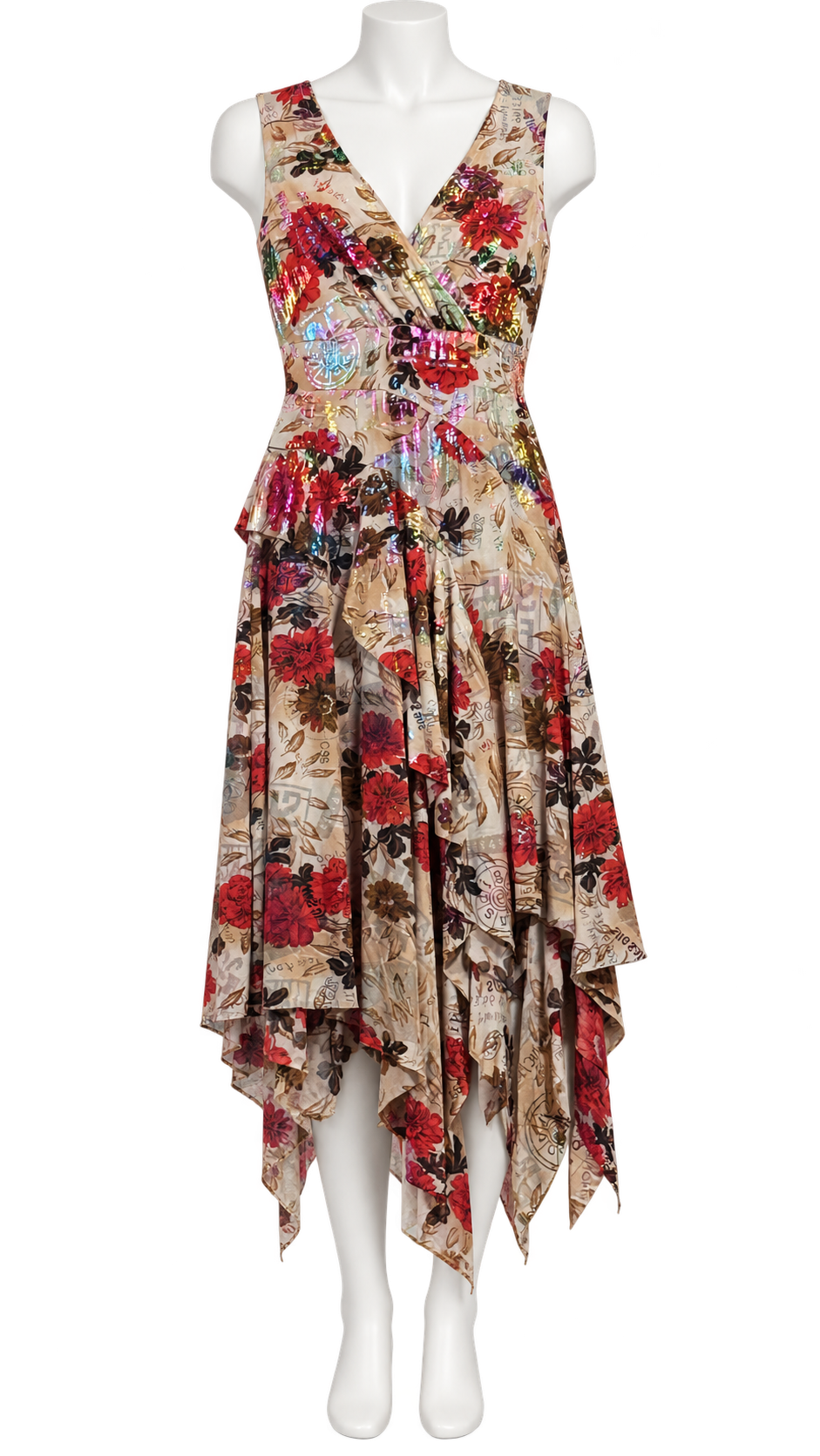 CRISCA XL Sleeveless Floral Print Dress Asymmetrical Hem - Image 5