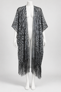 Kendall James Zebra Print Kimono Silver Shimmer Polyester Fringe Hem - Image 1