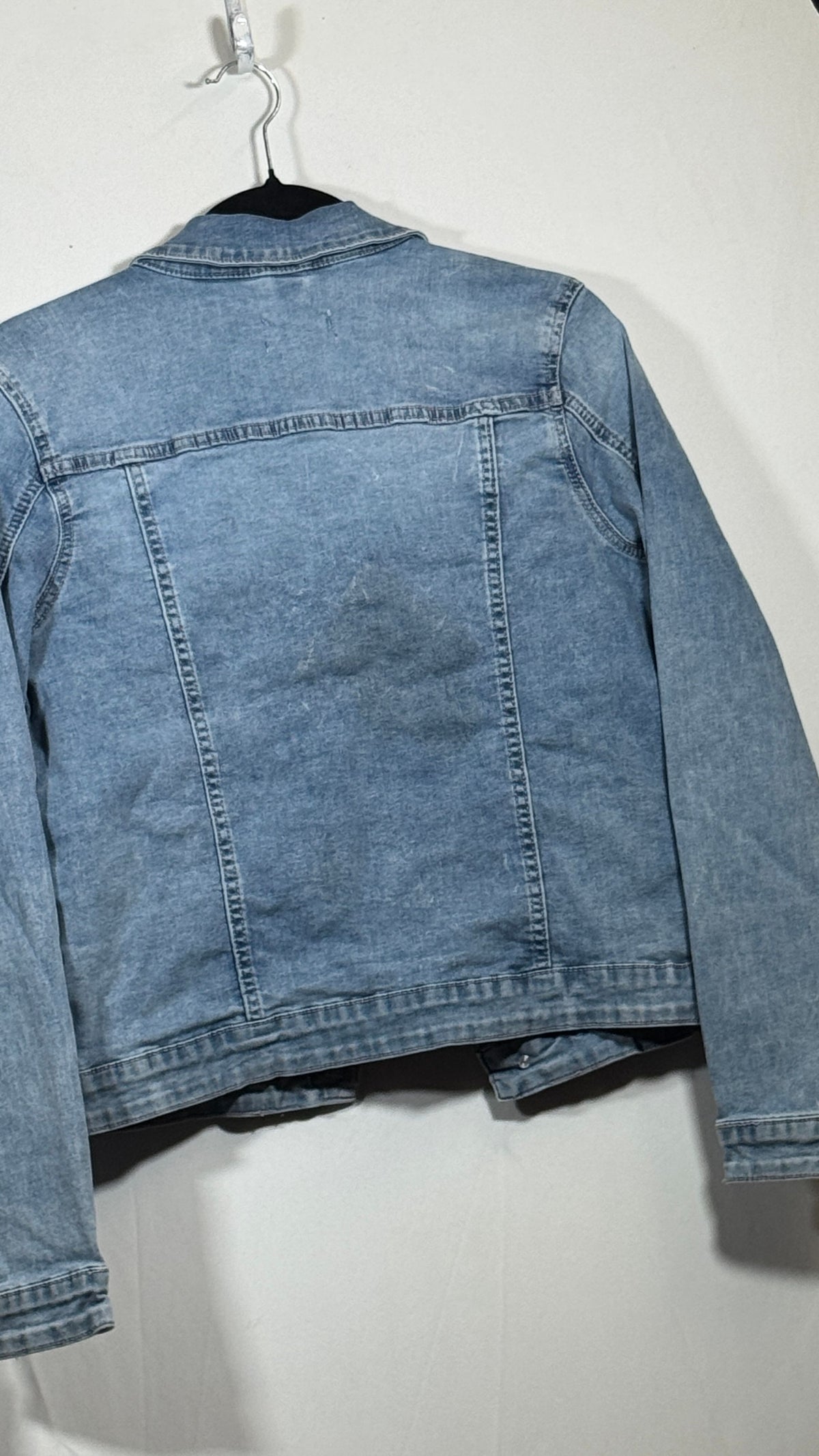 Nicole Miller Denim Jacket Large Light Wash Blue Button Front Chest Pockets - Image 3