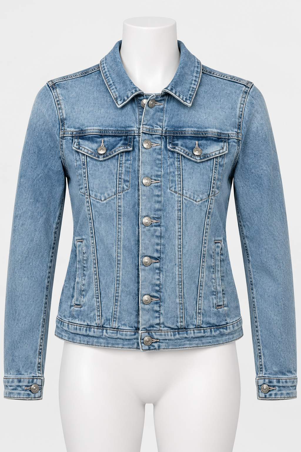 Nicole Miller Denim Jacket Large Light Wash Blue Button Front Chest Pockets - Image 1