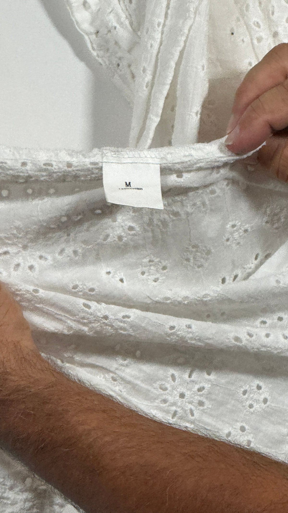 White Eyelet Blouse Medium Short Sleeve Floral Cutout Shirt - Image 4