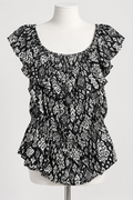 Old Navy XXL Black and White Abstract Pattern Blouse Ruffle Detail - Image 1