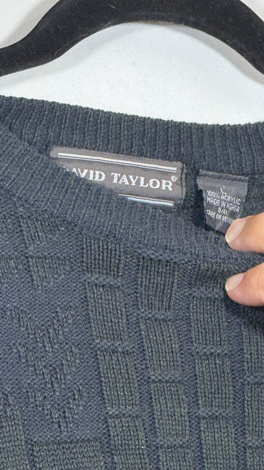 David Taylor Men's Large Black Acrylic Sweater Textured Knit Pattern - Image 3