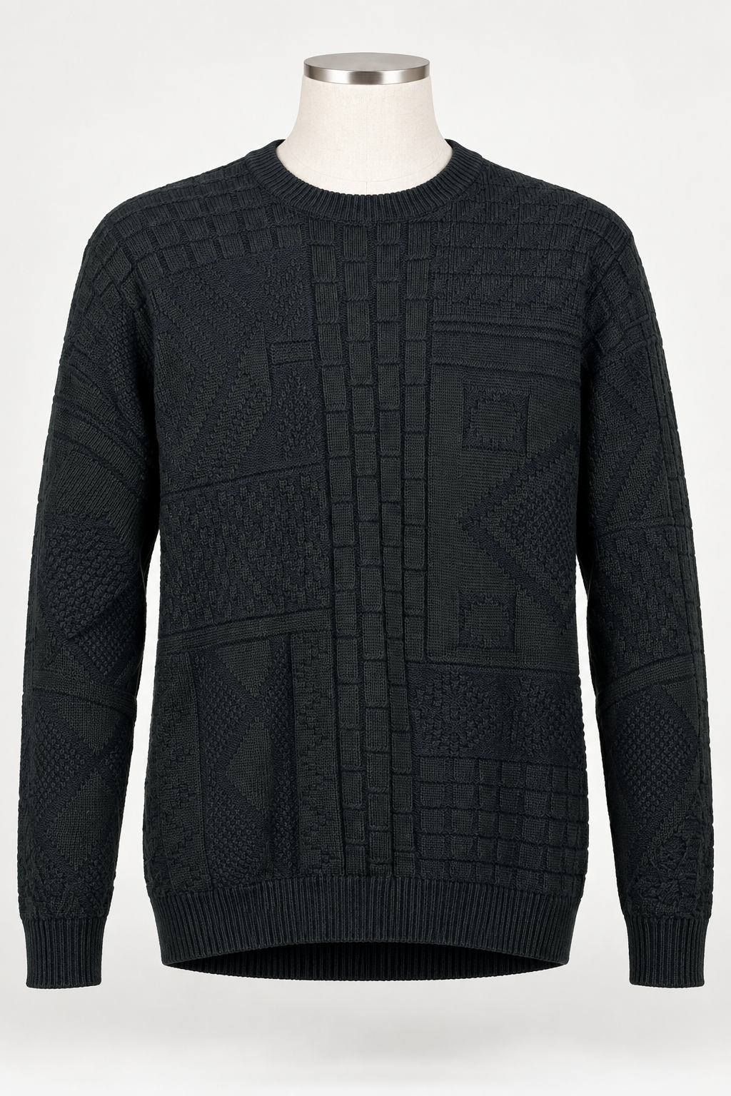 David Taylor Men's Large Black Acrylic Sweater Textured Knit Pattern - Image 1