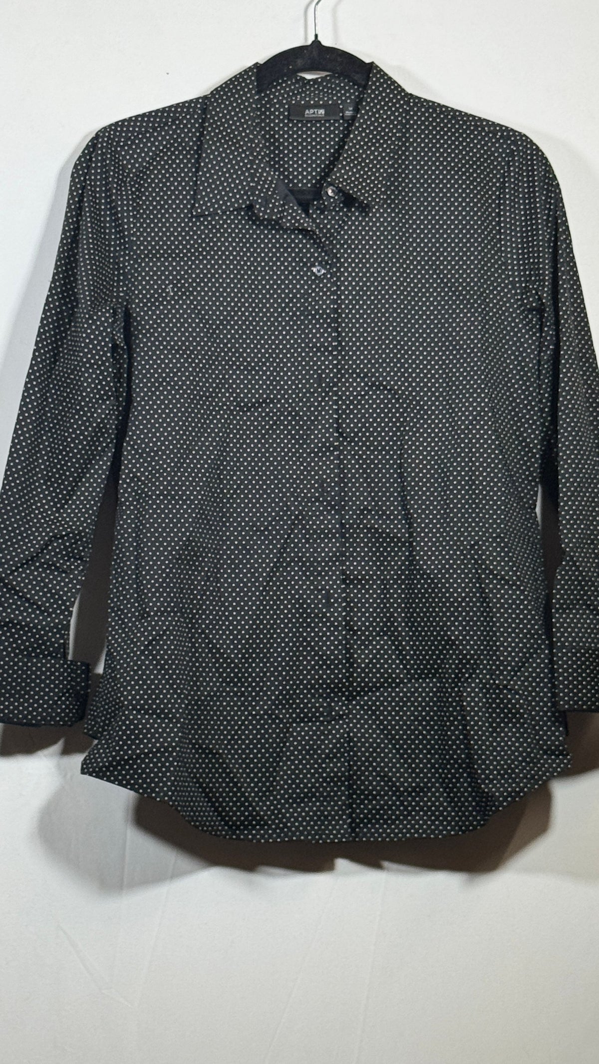 Apt. 9 Medium Black Button Down Shirt with White Polka Dots - Image 2