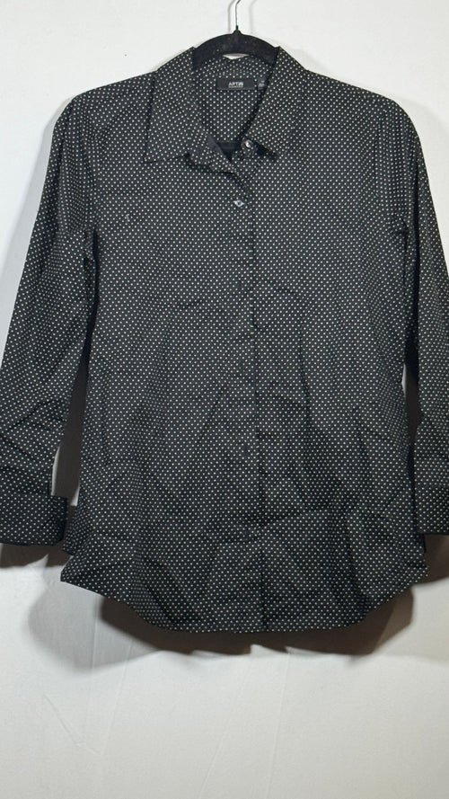 Apt. 9 Medium Black Button Down Shirt with White Polka Dots - Image 2