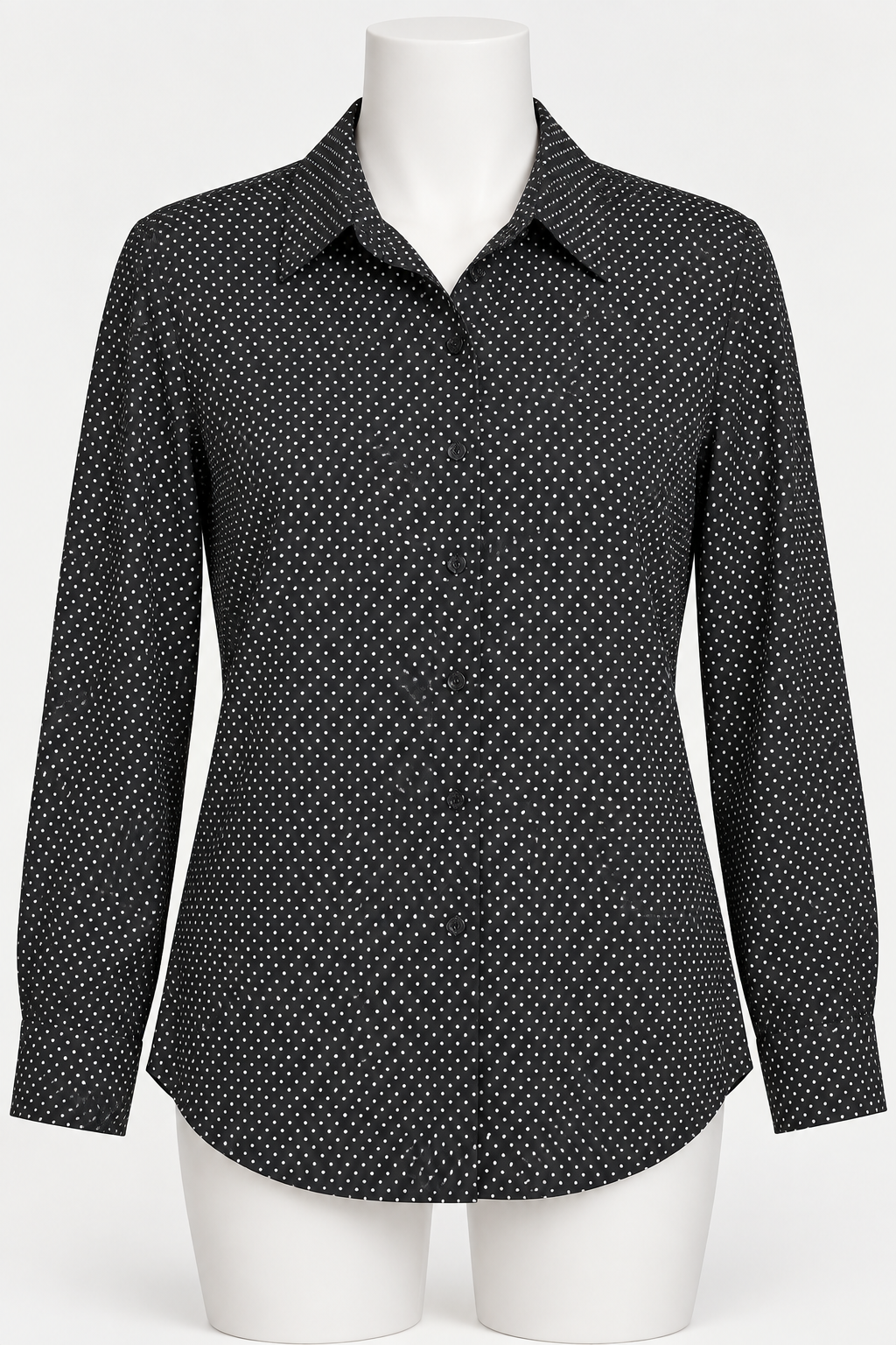 Apt. 9 Medium Black Button Down Shirt with White Polka Dots - Image 1