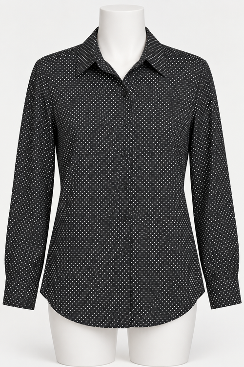 Apt. 9 Medium Black Button Down Shirt with White Polka Dots - Image 1