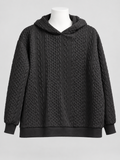 2XL Black Cable Knit Textured Oversized Pullover Hoodie Ribbed - Image 1