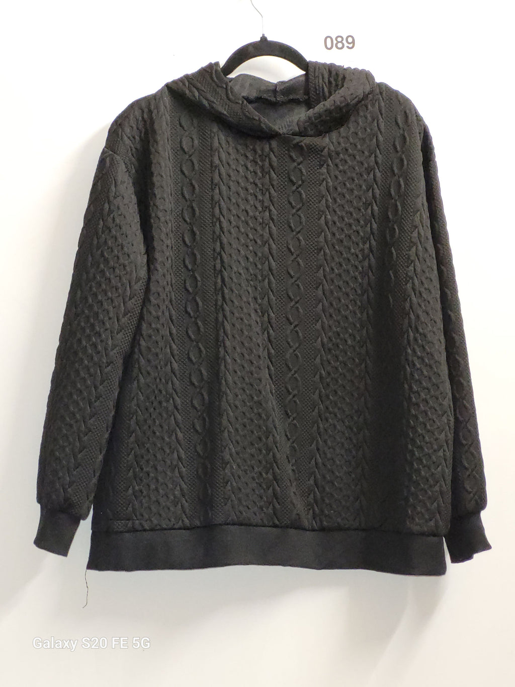 2XL Black Cable Knit Textured Oversized Pullover Hoodie Ribbed - Image 2