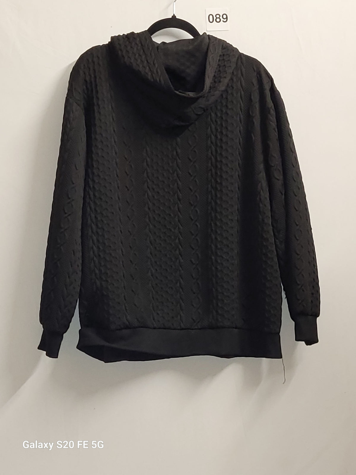 2XL Black Cable Knit Textured Oversized Pullover Hoodie Ribbed - Image 3