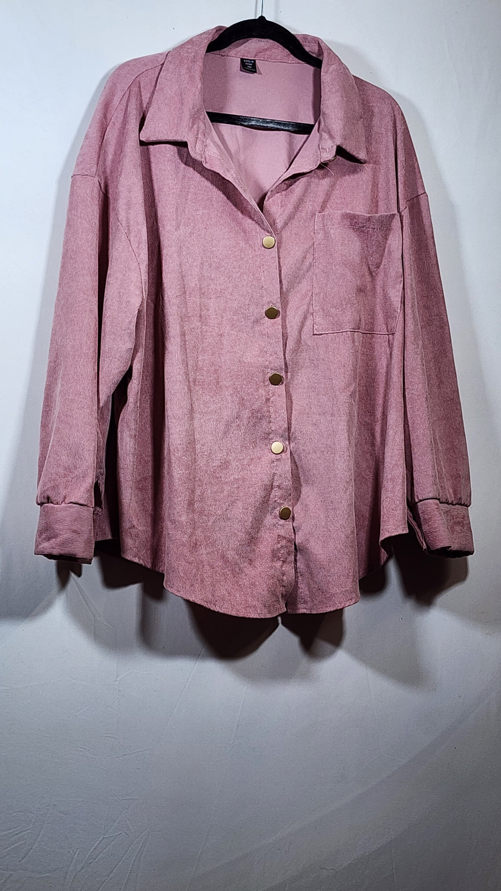 SHEIN Curve Women's 3XL Corduroy Relaxed-Fit Long Sleeve Shirt