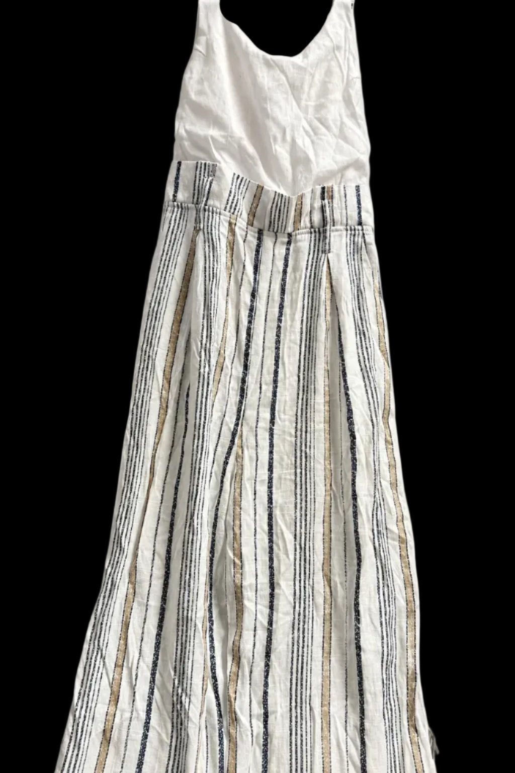 Women's Medium Striped Linen-Cotton Sleeveless Wide-Leg Jumpsuit