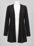 A2Z Black Open Front Long Cardigan Pockets Knit Relaxed Long Sleeves - Image 1
