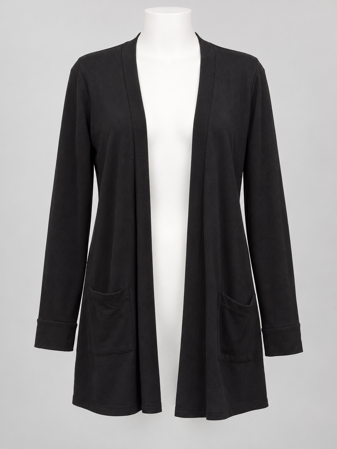 A2Z Black Open Front Long Cardigan Pockets Knit Relaxed Long Sleeves - Image 1