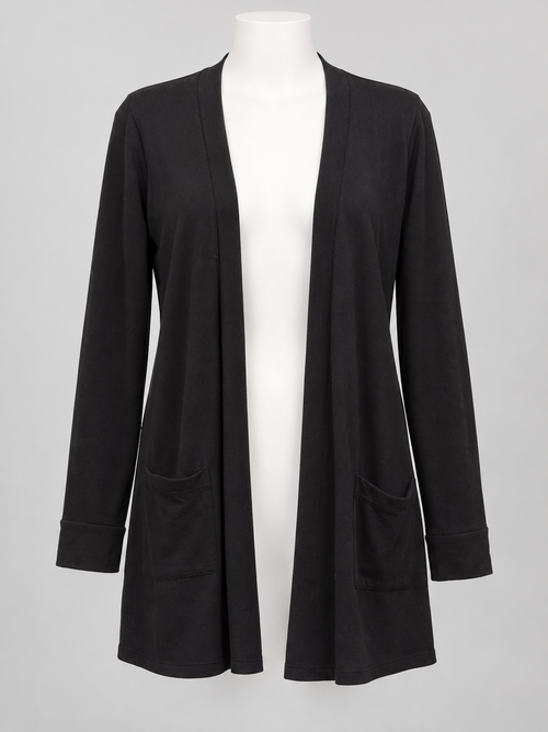 A2Z Black Open Front Long Cardigan Pockets Knit Relaxed Long Sleeves - Image 1