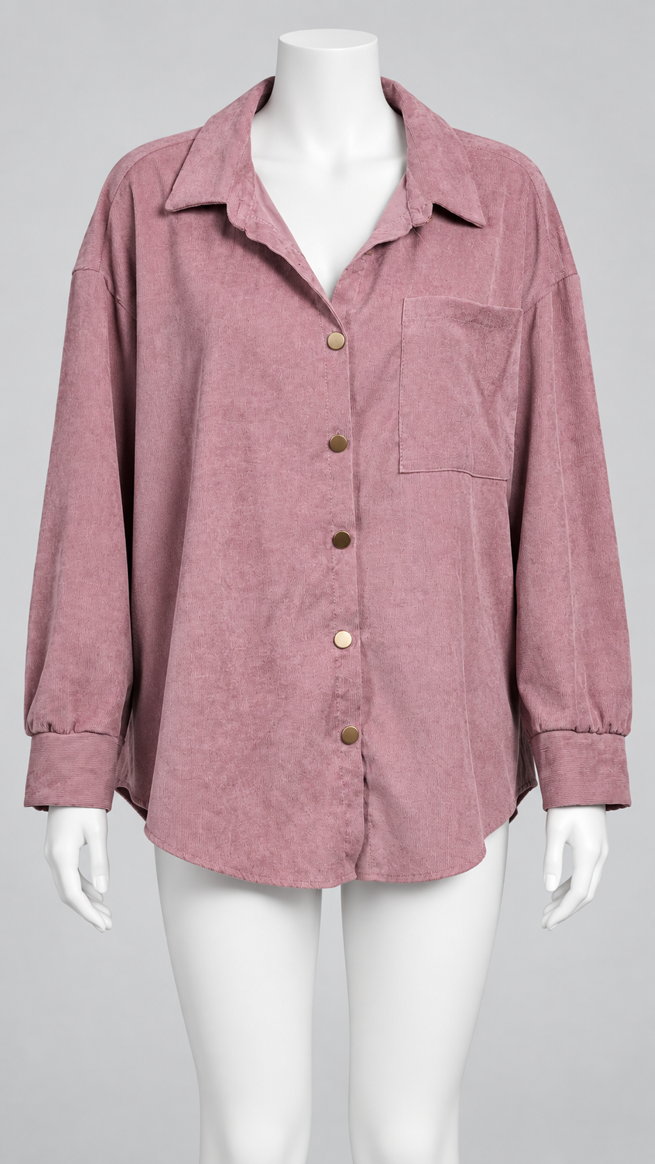 SHEIN Curve Women's 3XL Corduroy Relaxed-Fit Long Sleeve Shirt
