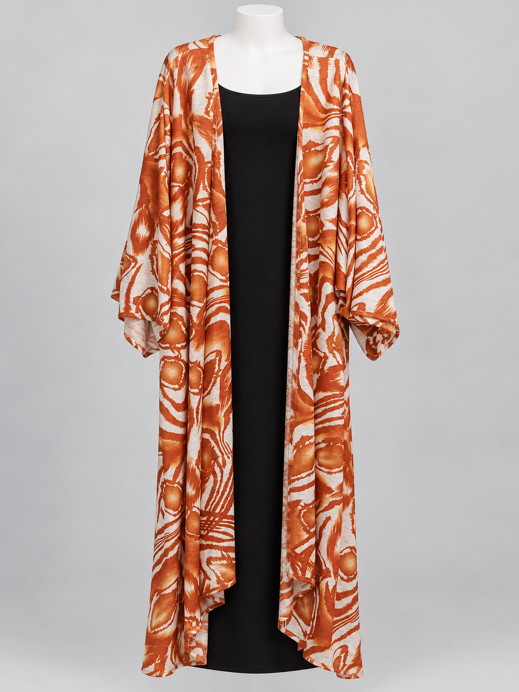Attitudes by Renée Kimono Cardigan Duster Orange Abstract Print M - Image 1