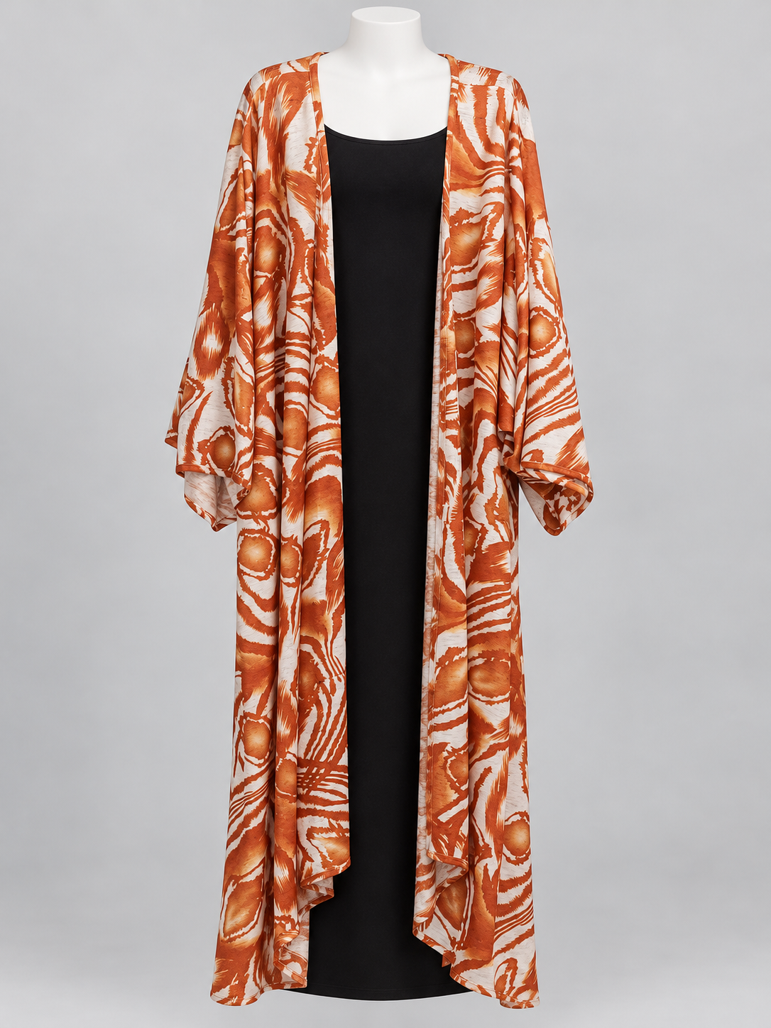 Attitudes by Renée Kimono Cardigan Duster Orange Abstract Print M - Image 1