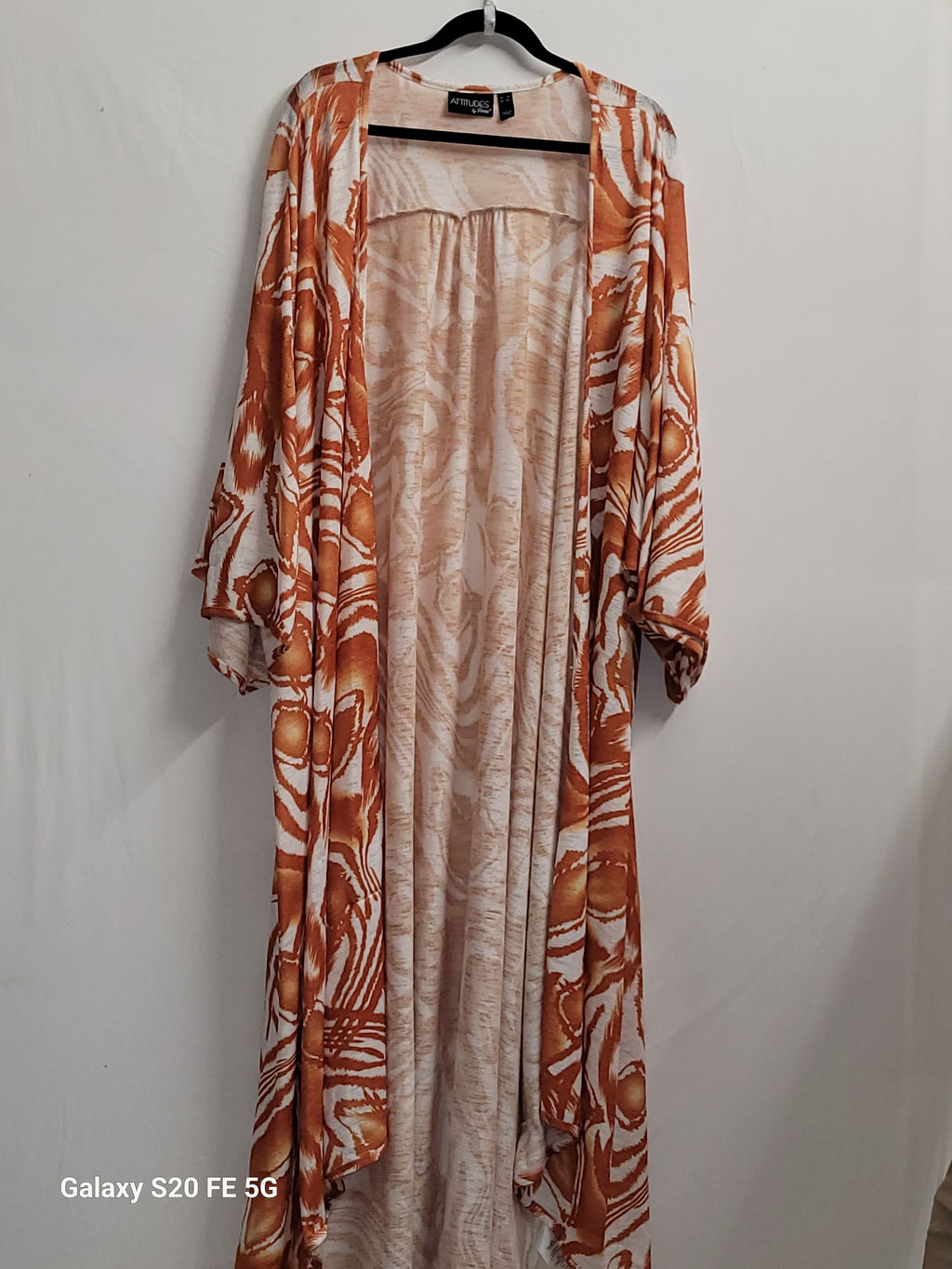Attitudes by Renée Kimono Cardigan Duster Orange Abstract Print M - Image 2