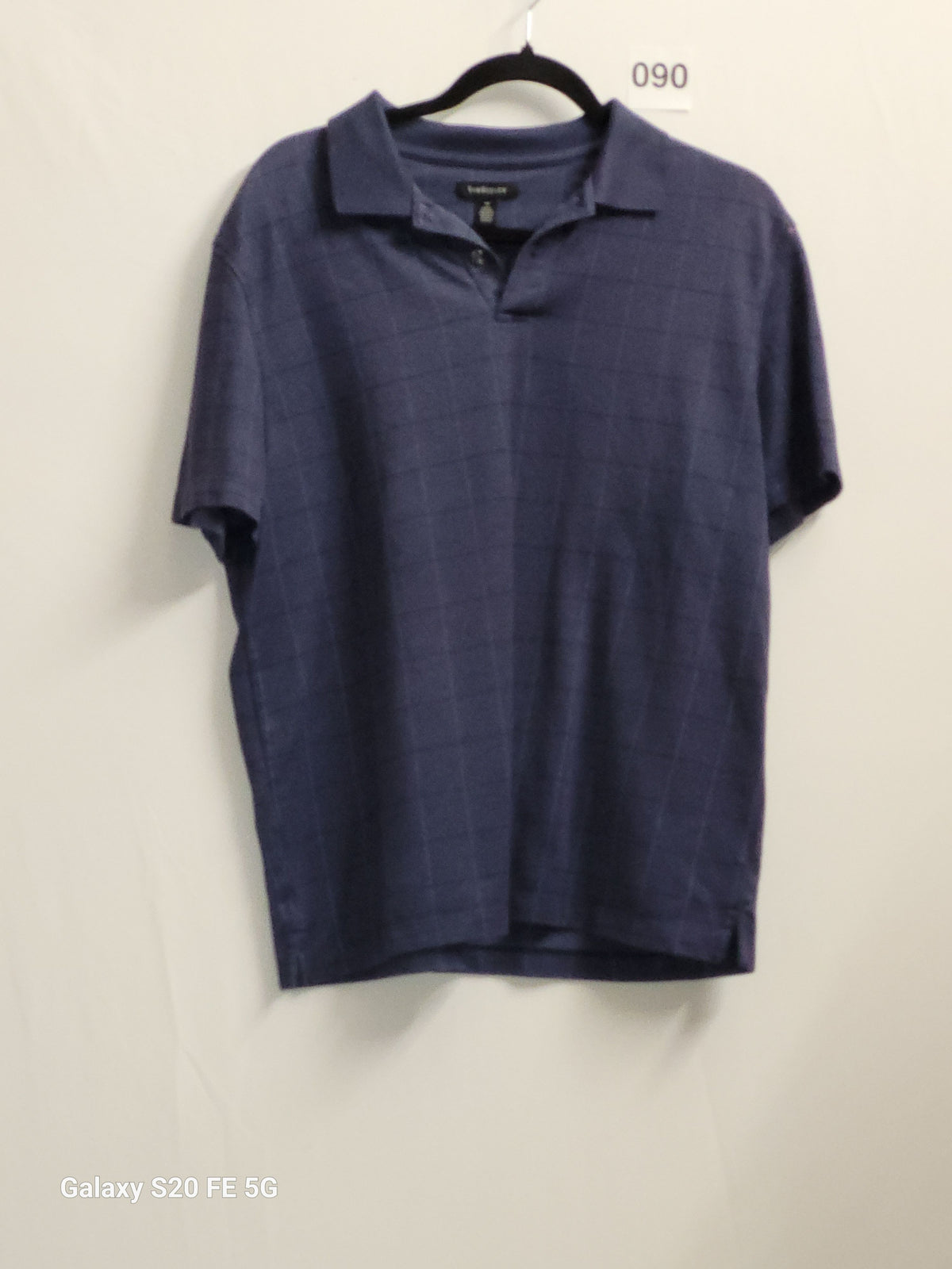 Banana Republic Medium Knit Polo Shirt Navy Blue Johnny Collar Grid Knit - Image 2