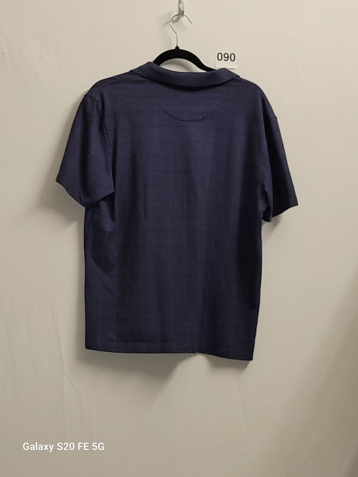 Banana Republic Medium Knit Polo Shirt Navy Blue Johnny Collar Grid Knit - Image 3