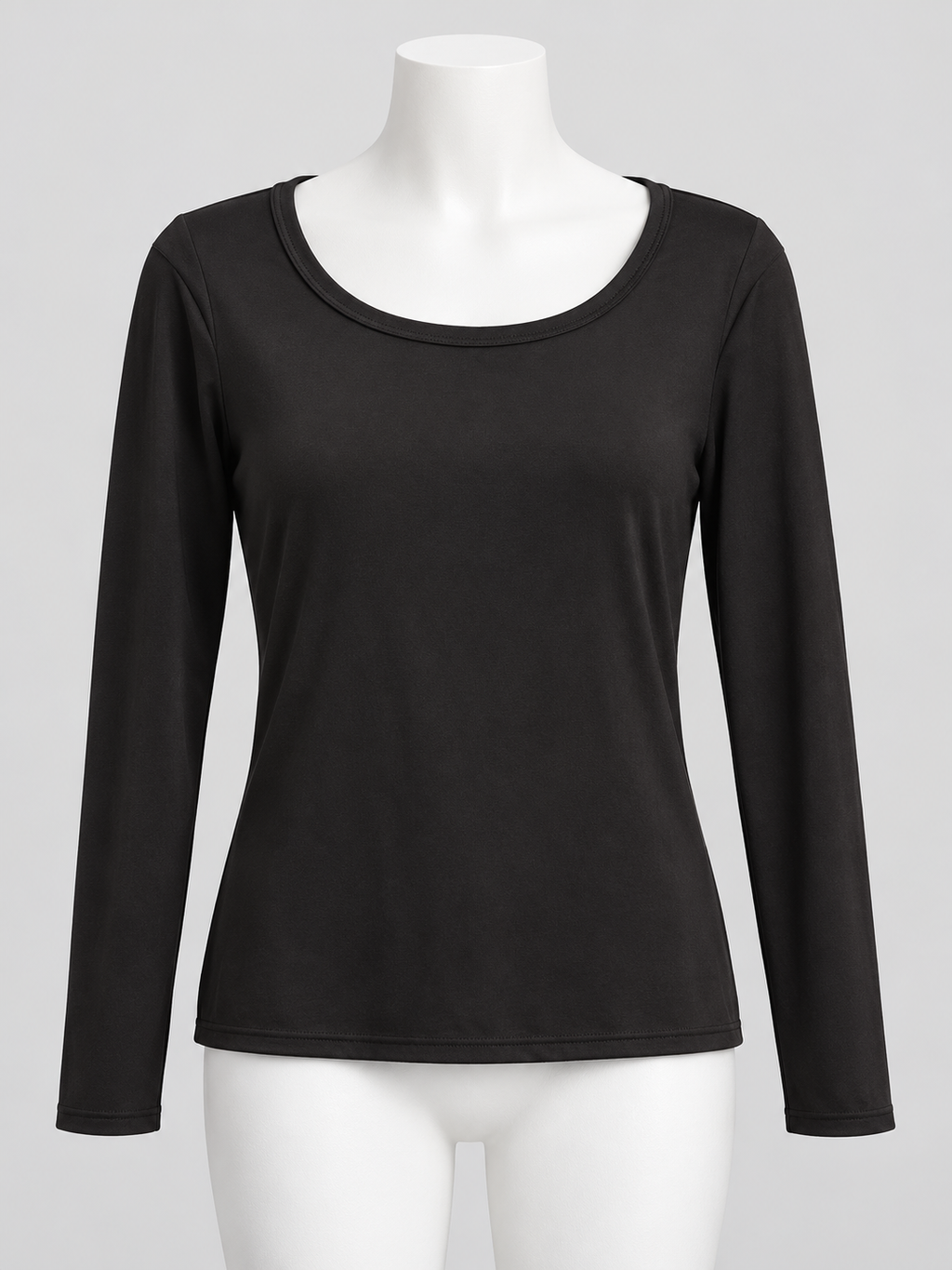 Black Scoop Neck Long Sleeve Top Knit Slim Regular Medium - Image 1