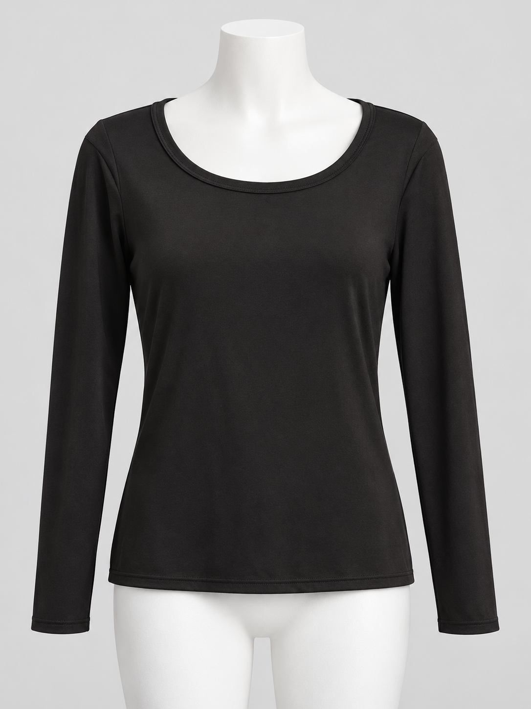 Black Scoop Neck Long Sleeve Top Knit Slim Regular Medium - Image 1