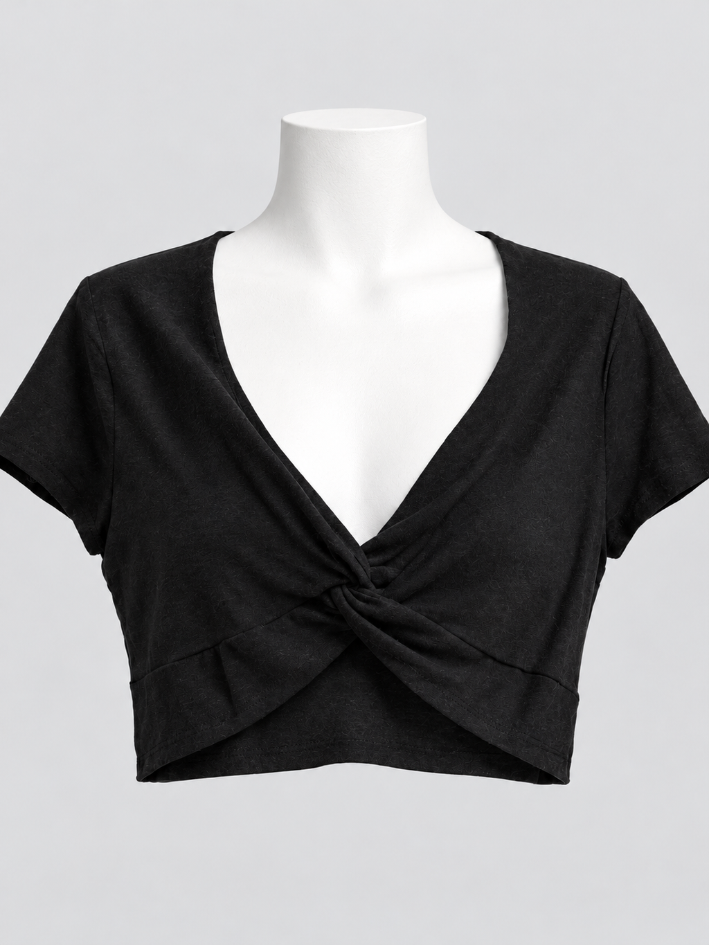 Black Twist Front Short Sleeve Crop Top V-neck XL - Image 1