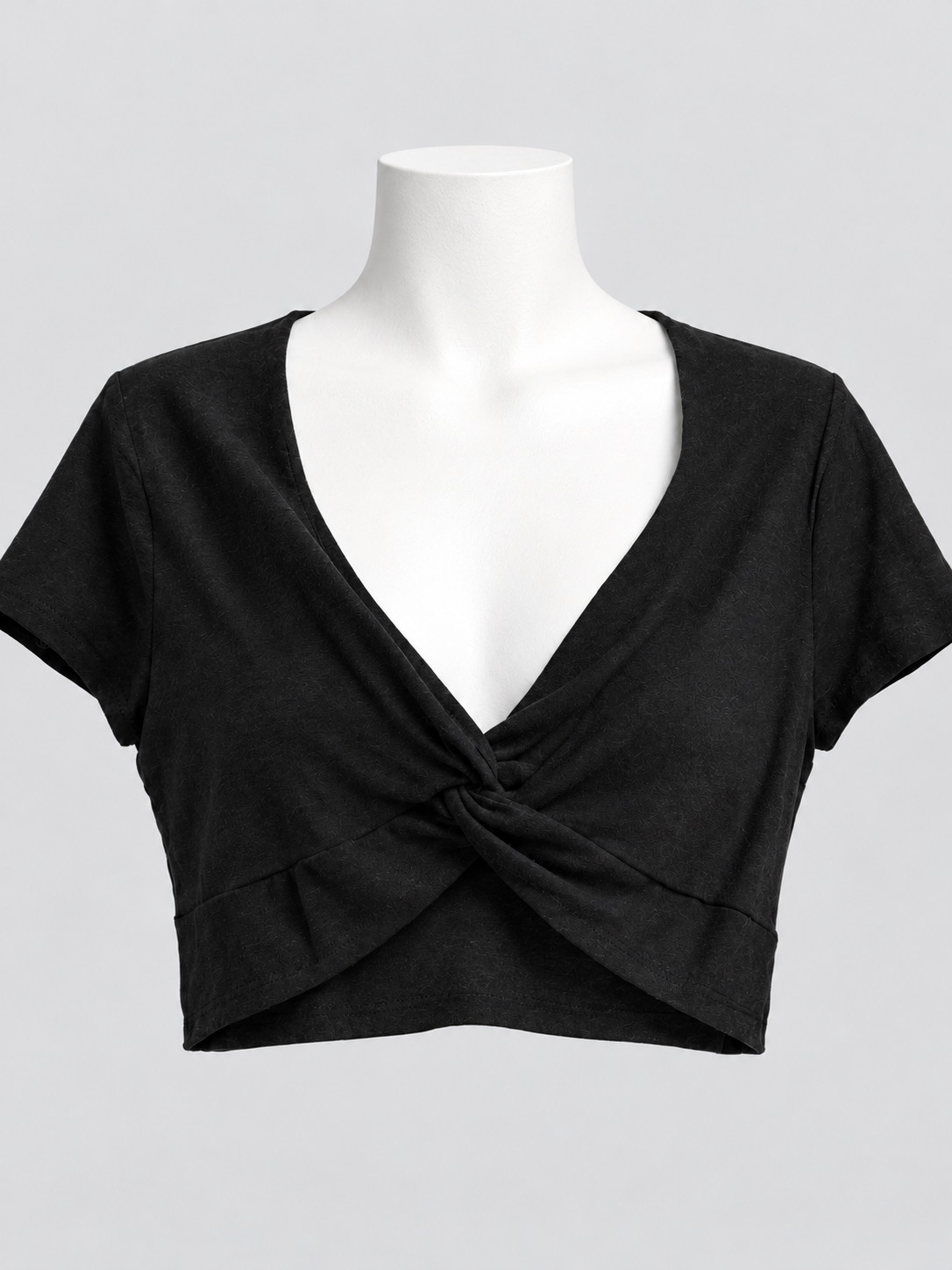 Black Twist Front Short Sleeve Crop Top V-neck XL - Image 1