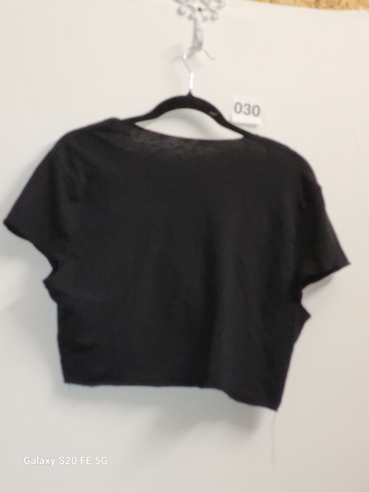 Black Twist Front Short Sleeve Crop Top V-neck XL - Image 3