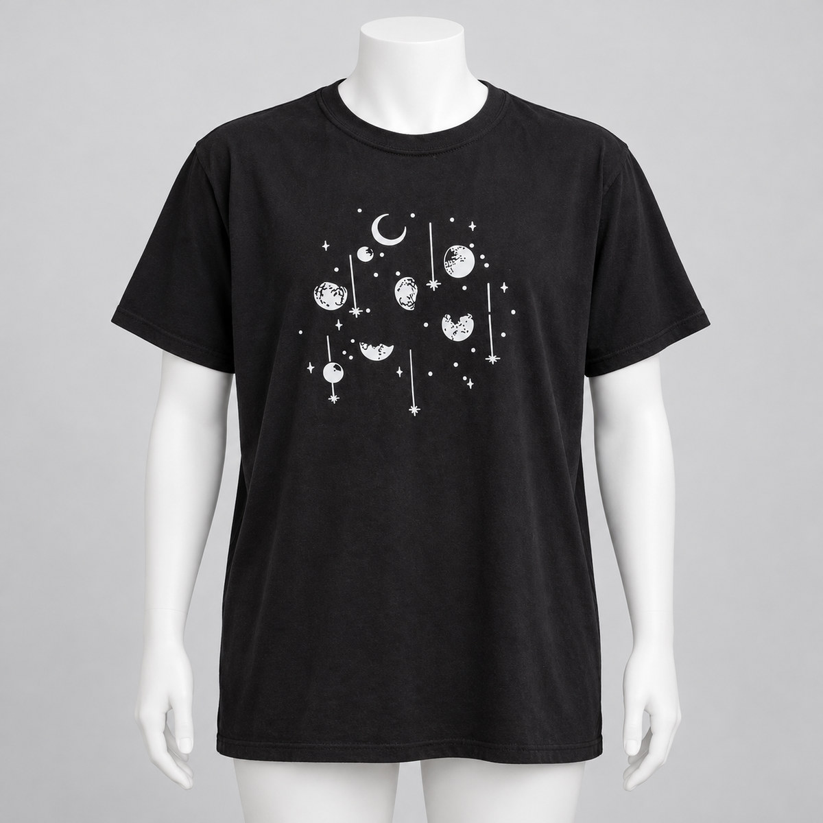 Celestial Moon Phase Graphic T-Shirt Black White Short Sleeve Crew Neck XXL - Image 1