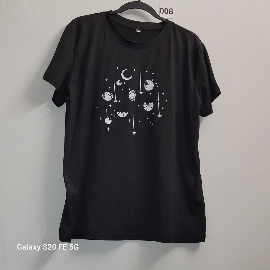 Celestial Moon Phase Graphic T-Shirt Black White Short Sleeve Crew Neck XXL - Image 2