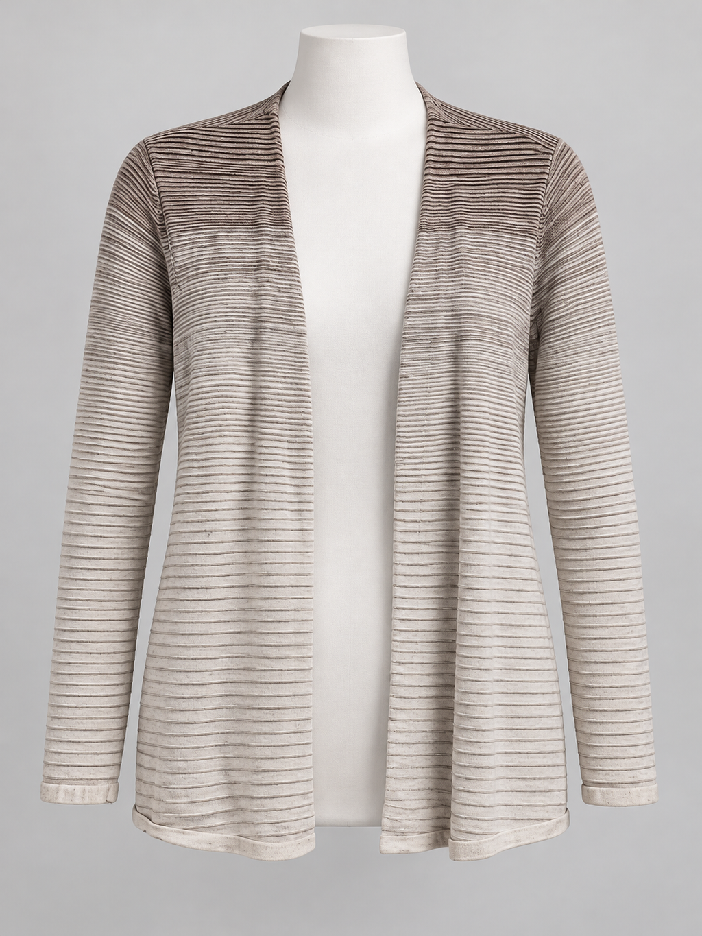 Chico's Striped Open Front Cardigan Size 2 Brown Cream Knit - Image 1