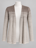 Chico's Striped Open Front Cardigan Size 2 Brown Cream Knit - Image 1