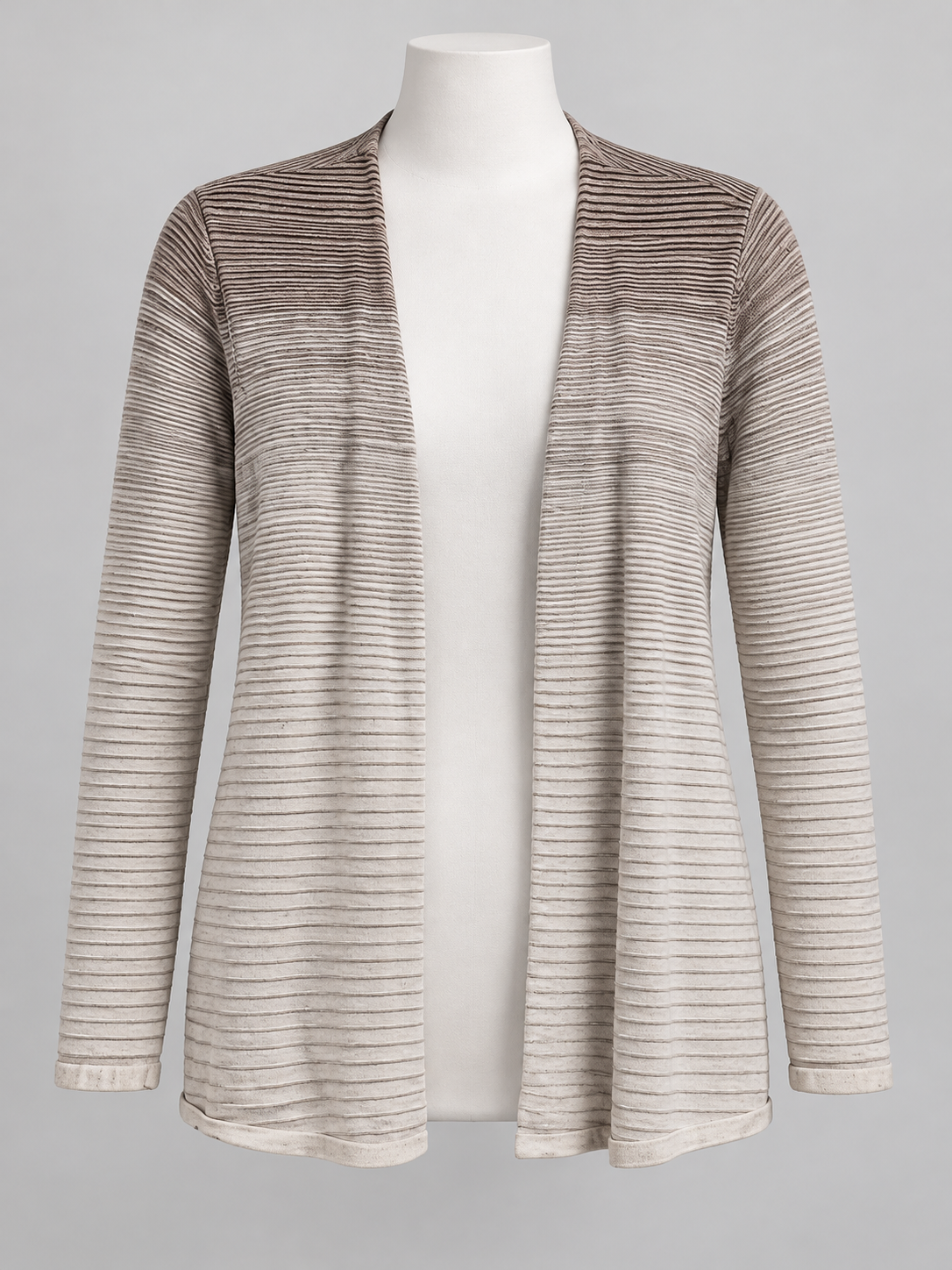 Chico's Striped Open Front Cardigan Size 2 Brown Cream Knit - Image 1