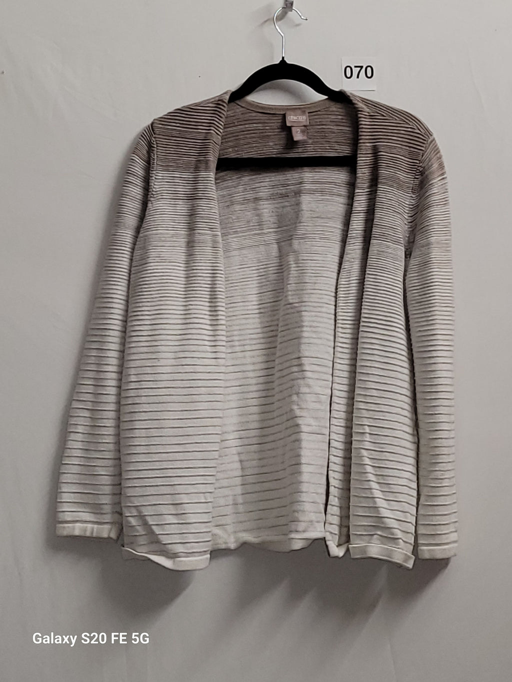 Chico's Striped Open Front Cardigan Size 2 Brown Cream Knit - Image 2