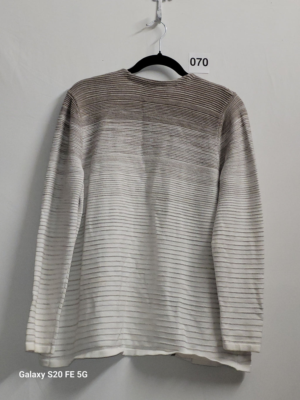 Chico's Striped Open Front Cardigan Size 2 Brown Cream Knit - Image 3