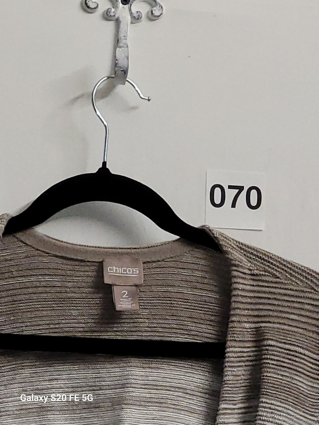 Chico's Striped Open Front Cardigan Size 2 Brown Cream Knit - Image 4