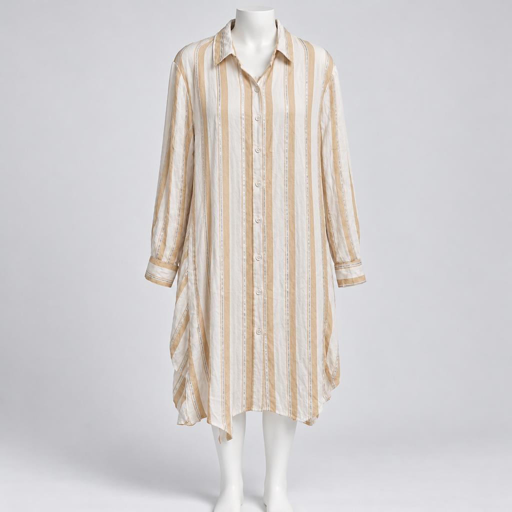 Club Z Collection Beige White Striped Long Shirt Tunic 1X - Image 1
