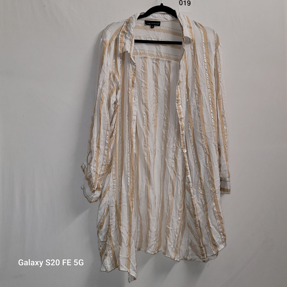 Club Z Collection Beige White Striped Long Shirt Tunic 1X - Image 2