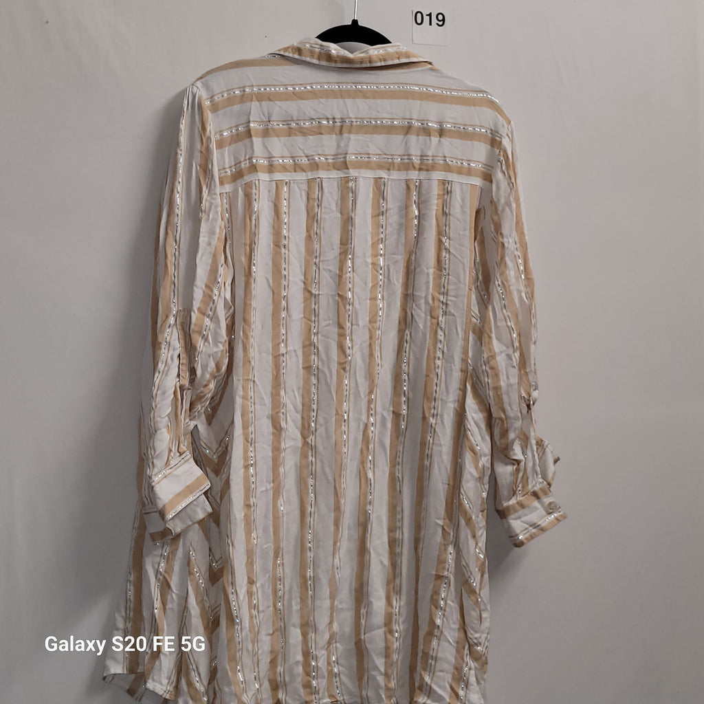 Club Z Collection Beige White Striped Long Shirt Tunic 1X - Image 3