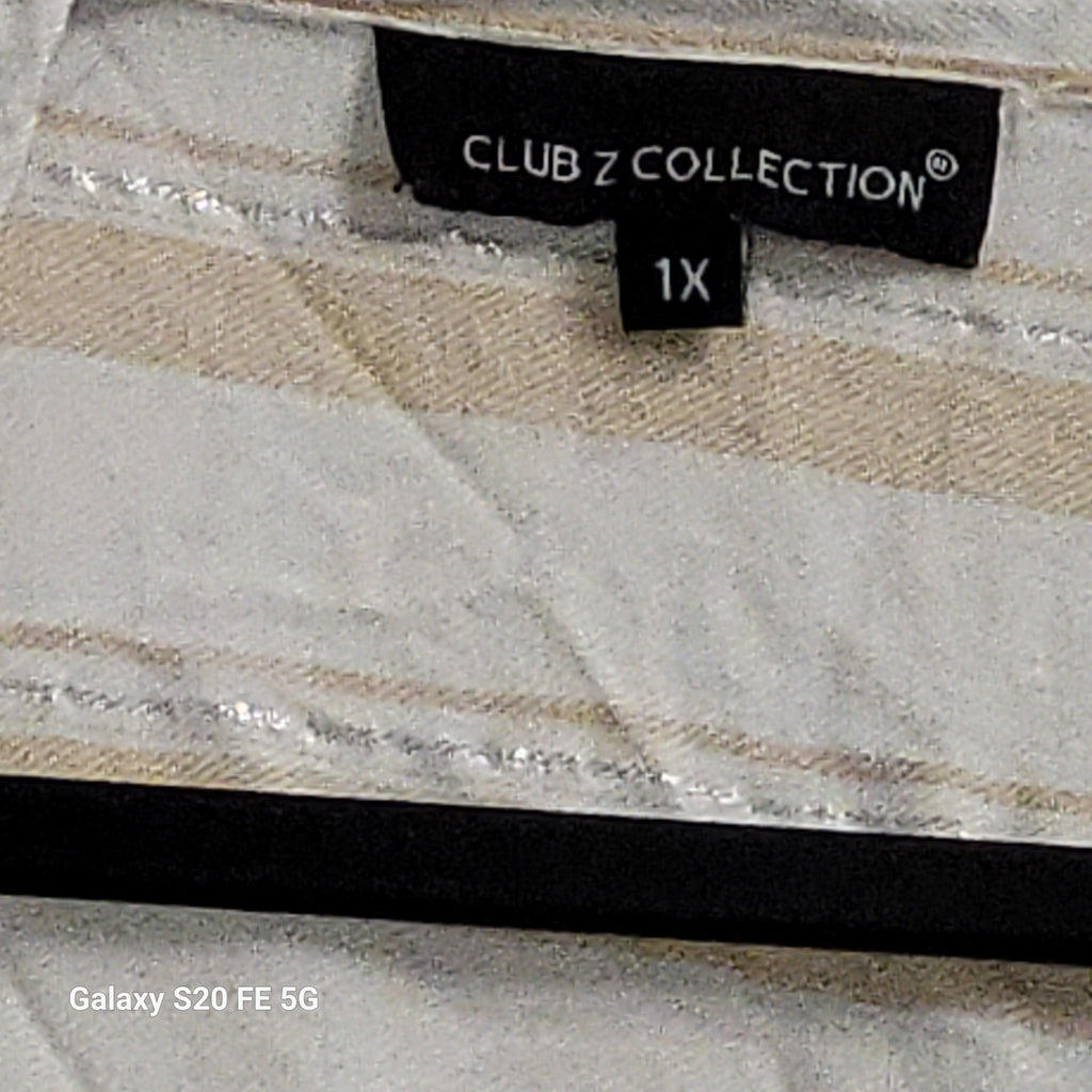 Club Z Collection Beige White Striped Long Shirt Tunic 1X - Image 4