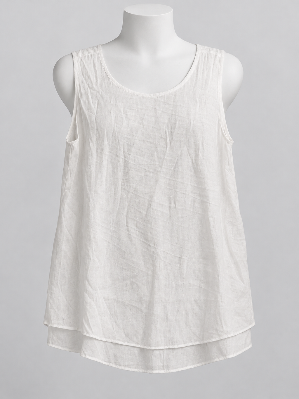 Cristina B White Sleeveless Double Layer Linen Tank Top Blouse Medium - Image 1