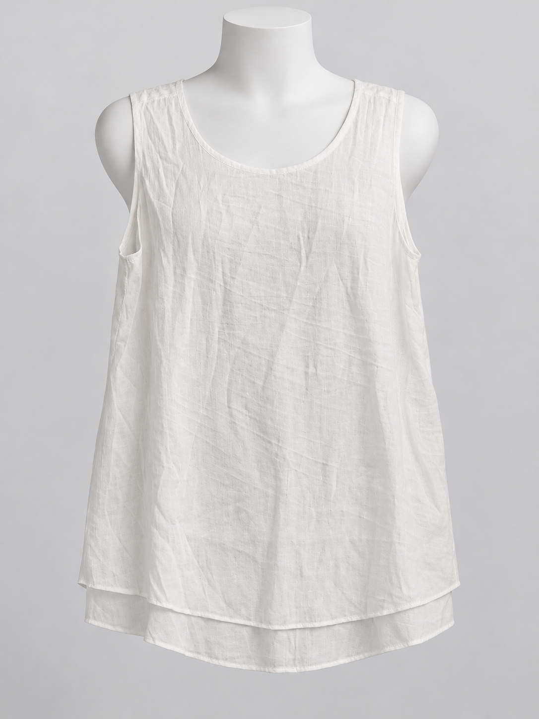 Cristina B White Sleeveless Double Layer Linen Tank Top Blouse Medium - Image 1
