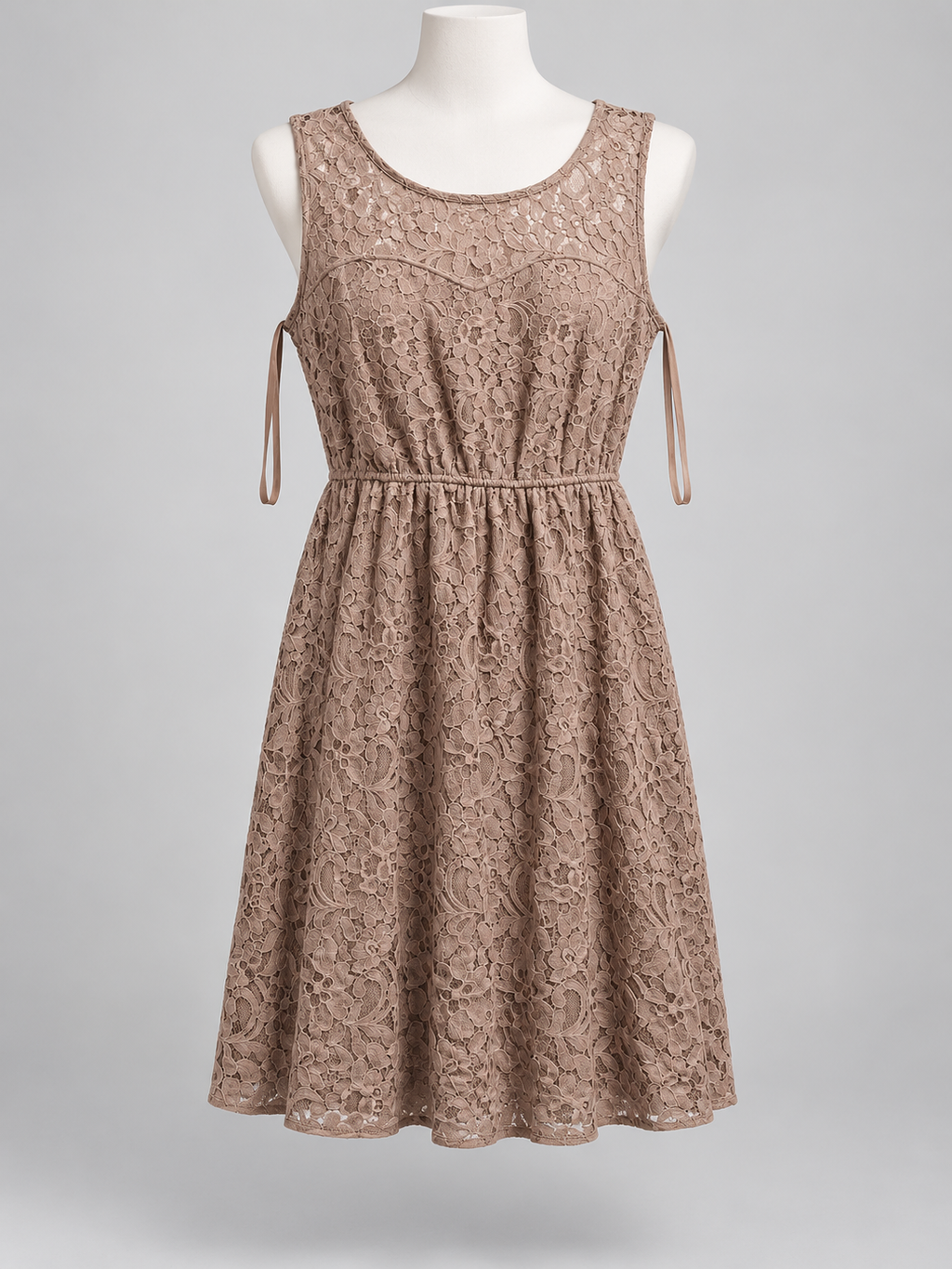 Finesse 3XL Lace Overlay Sleeveless Dress Taupe Blush Keyhole - Image 1